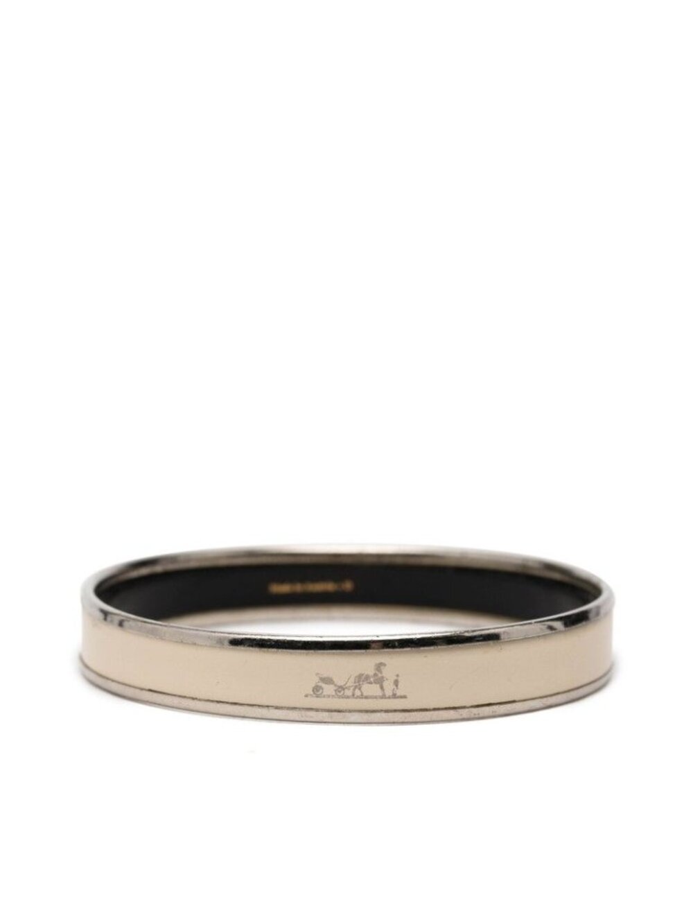 Hermes Enamel PM Bangle Silver Ivory Metal Bracelet